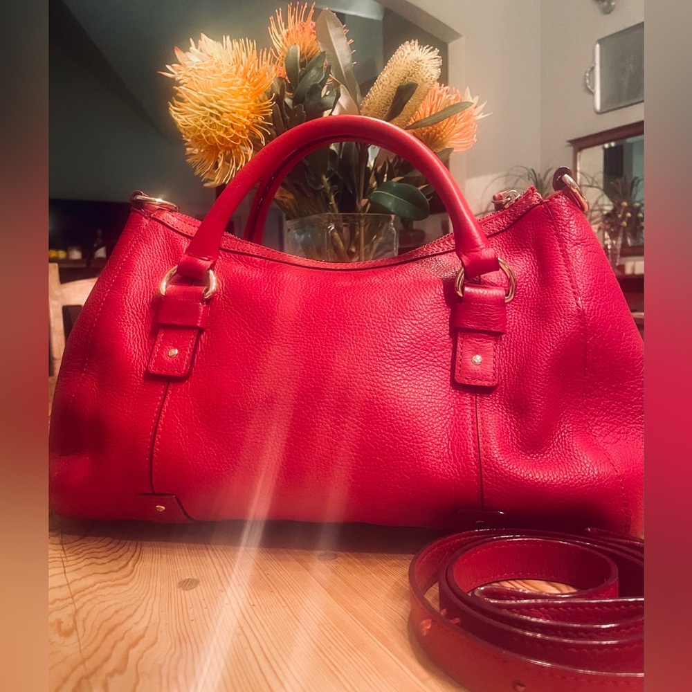 kate spade Red Pebbled Leather Satchel Bag with Gold Hardware - Picture 4 of 5